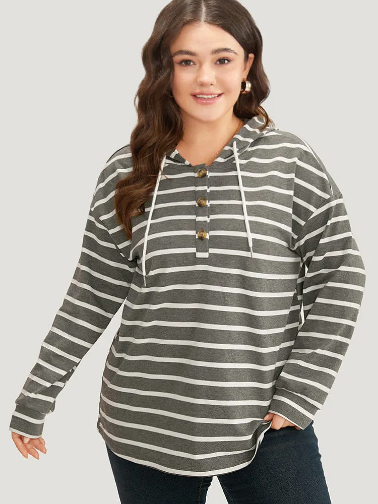 Striped Button Up Hooded Sweatshirt sold by Bloomchic