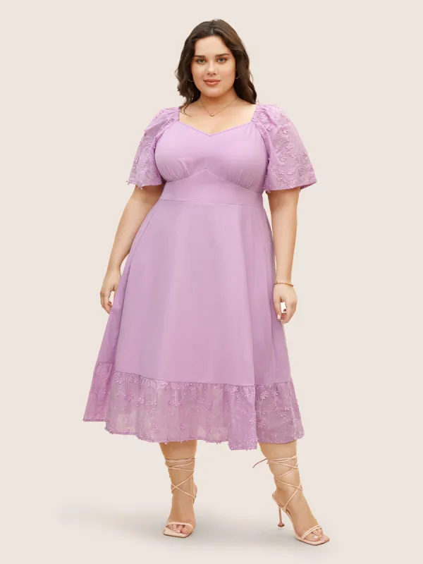 Heart Neckline Textured Flower Patchwork Dress sold by Bloomchic