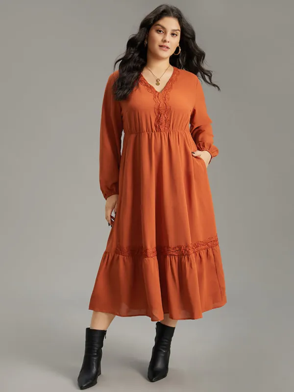 Plain Guipure Lace Layered Hem Dress sold by Bloomchic