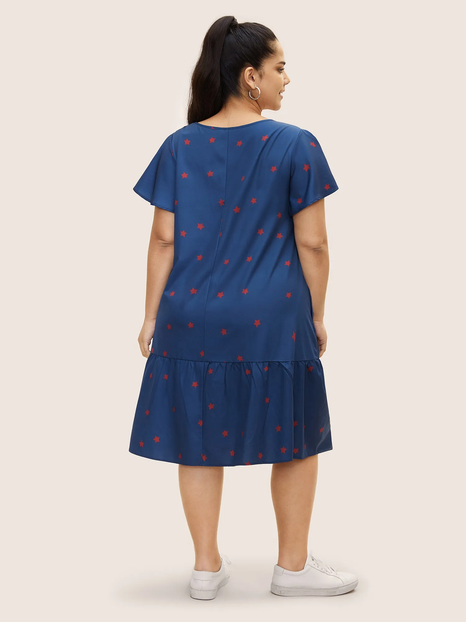 Star Pleated Tie Knot Ruffle Sleeve Dress sold by Bloomchic product image thumbnail 3