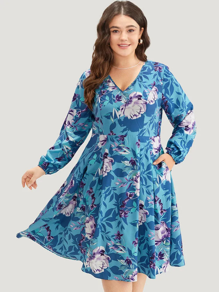Floral Print Pleated Flutter Zipper Dress sold by Bloomchic product image thumbnail 3
