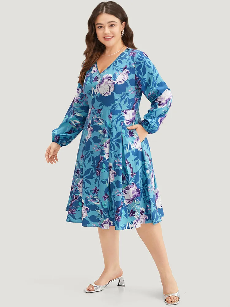 Floral Print Pleated Flutter Zipper Dress sold by Bloomchic product image thumbnail 4