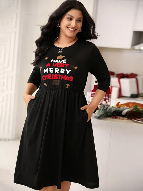 Christmas Embroidered Star Elastic Waist Dress sold by Bloomchic