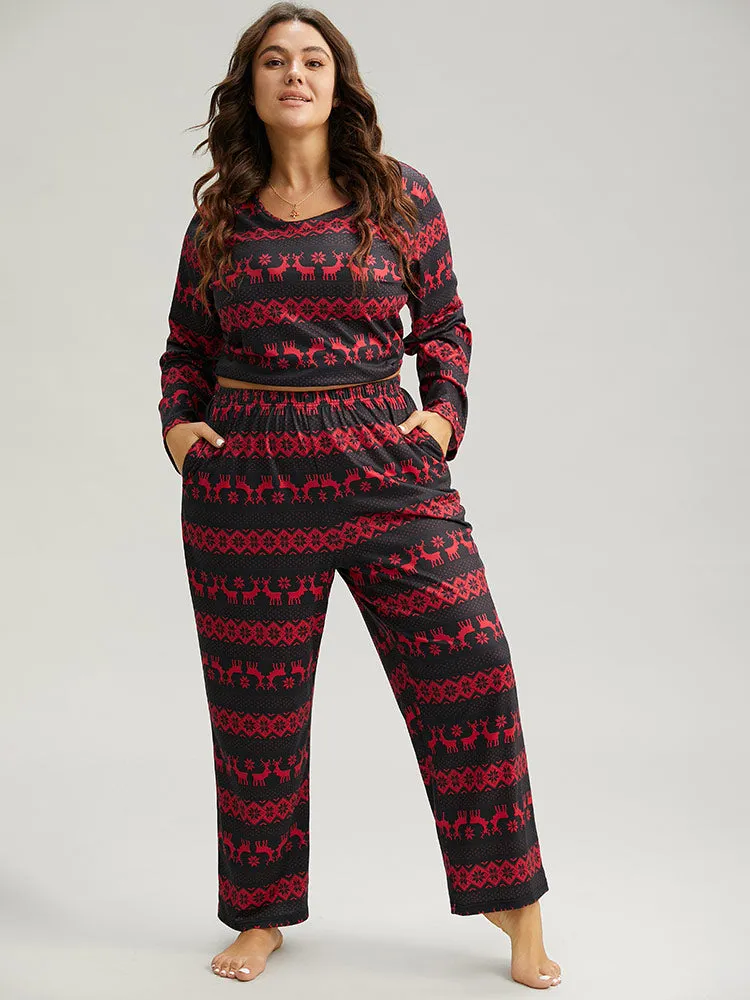 Christmas Elk Pocket Elastic Waist Sleep Bottoms sold by Bloomchic product image thumbnail 4