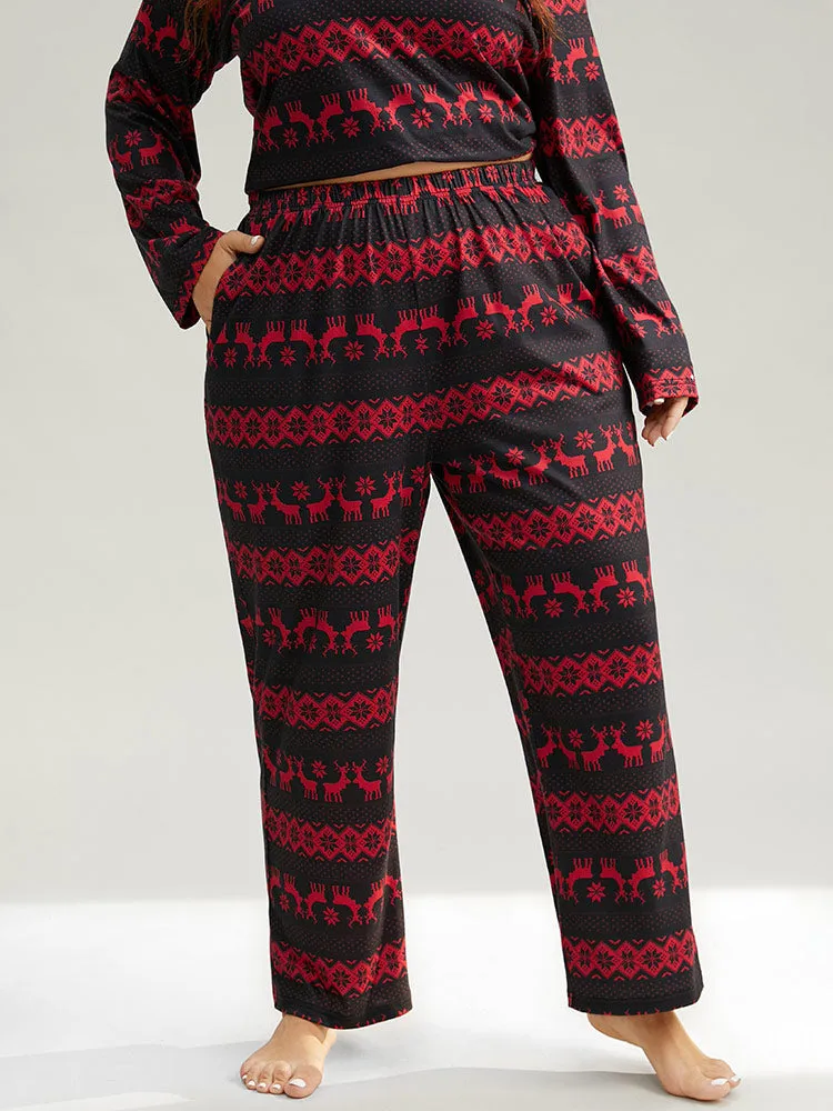 Christmas Elk Pocket Elastic Waist Sleep Bottoms sold by Bloomchic