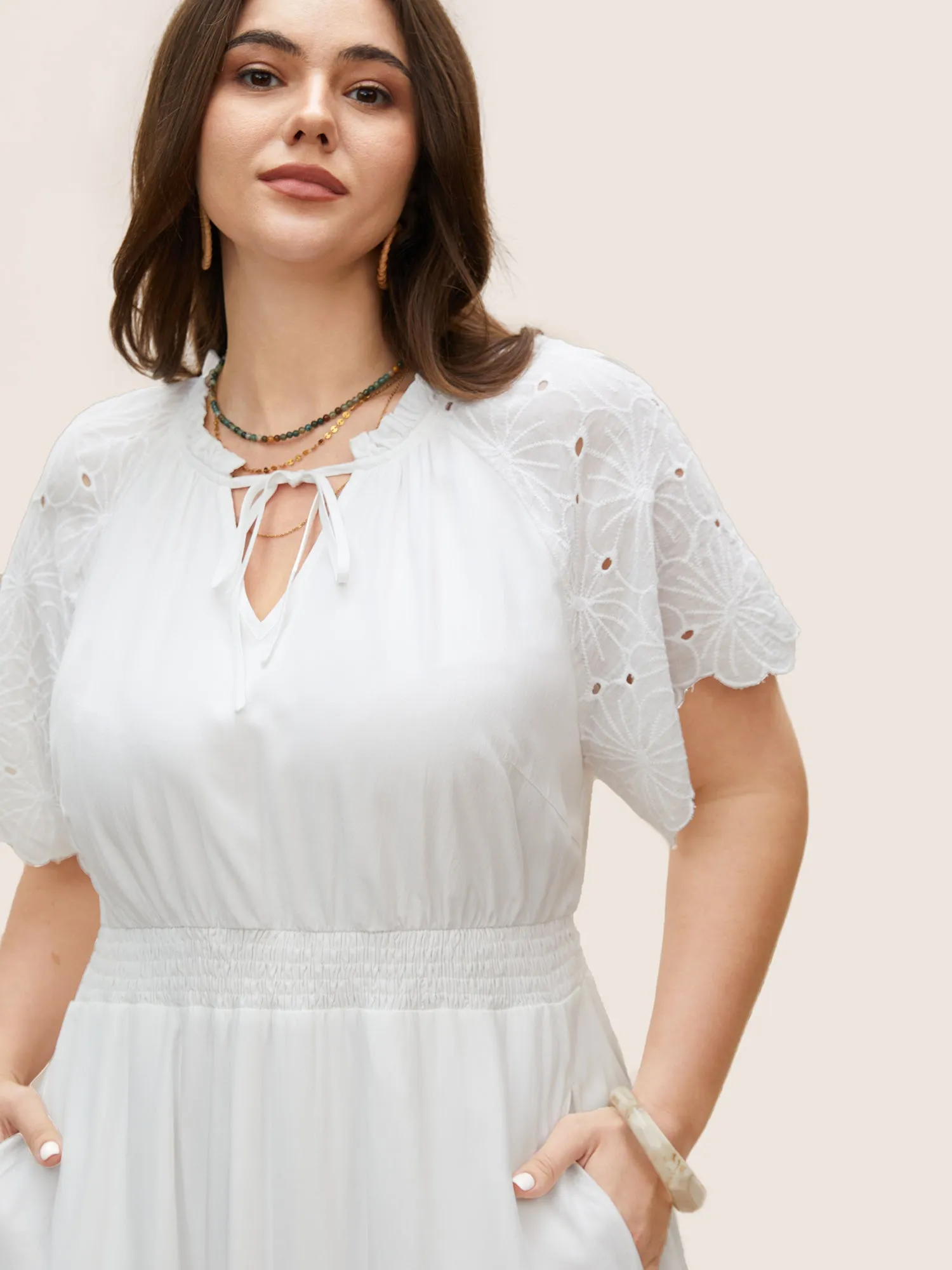 Notched Collar Raglan Sleeve Ruffle Layered Hem Dress sold by Bloomchic product image thumbnail 4