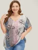 Floral Print Ruffle Sleeve Striped Contrast T-shirt sold by Bloomchic