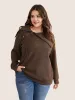 Plisse Lapel Collar Button Detail Sweatshirt sold by Bloomchic