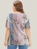 Floral Print Ruffle Sleeve Striped Contrast T-shirt sold by Bloomchic