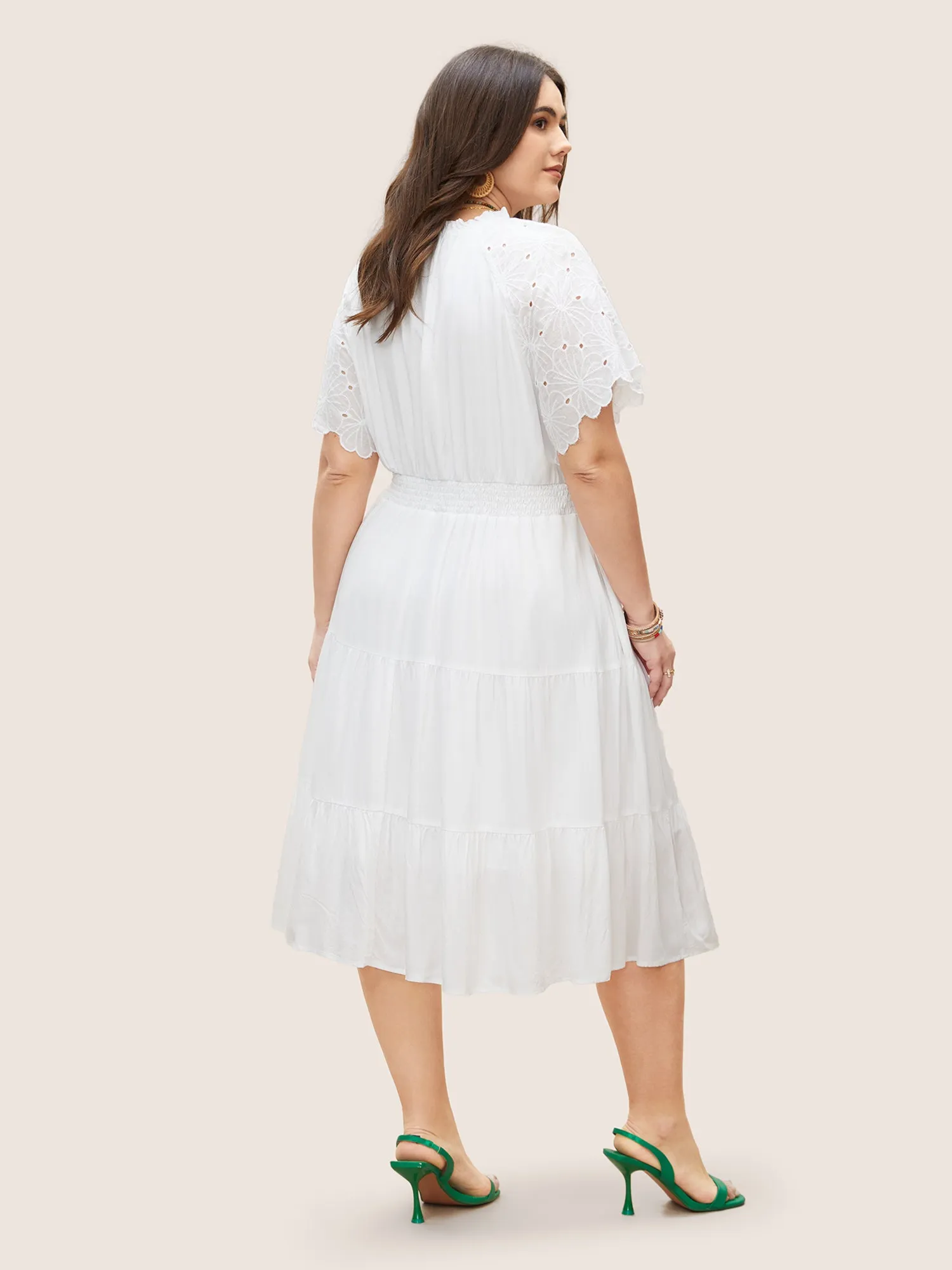 Notched Collar Raglan Sleeve Ruffle Layered Hem Dress sold by Bloomchic product image thumbnail 2