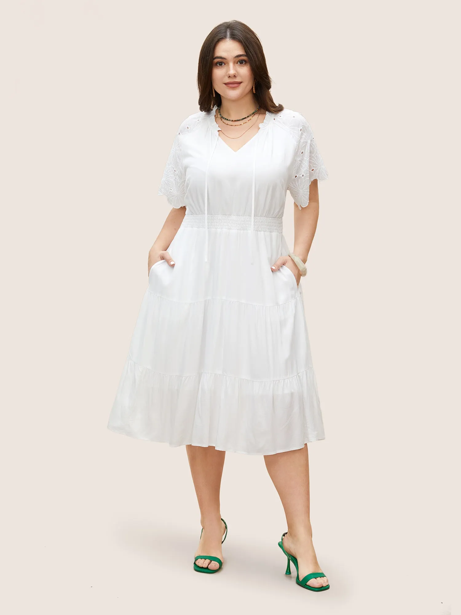 Notched Collar Raglan Sleeve Ruffle Layered Hem Dress sold by Bloomchic product image thumbnail 3