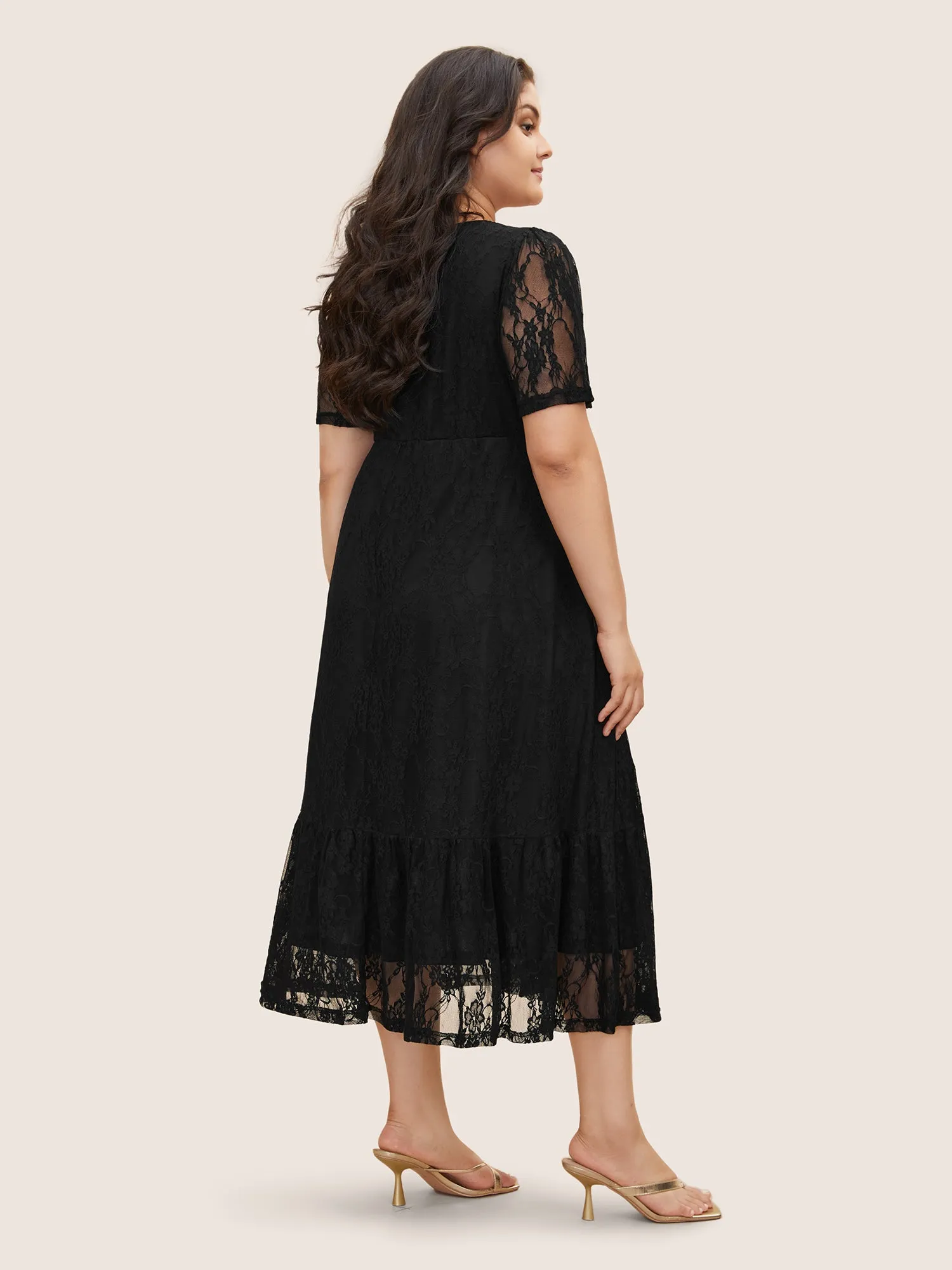 Crochet Lace Mesh Button Detail Dress sold by Bloomchic product image thumbnail 4