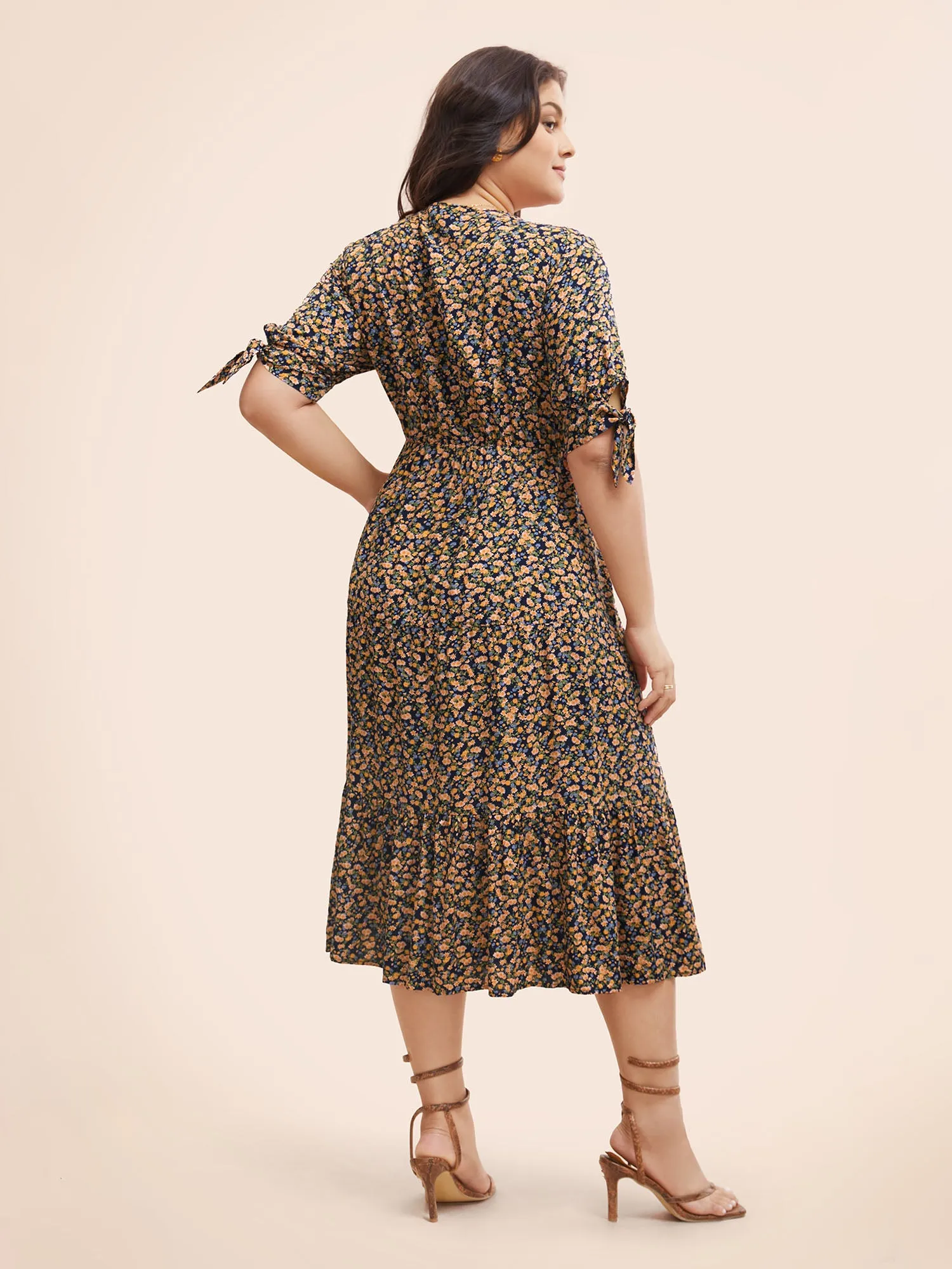 Ditsy Floral Shirred Ruffle Layered Hem Dress sold by Bloomchic product image thumbnail 3