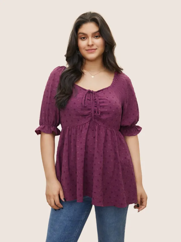 Solid Texture Ruffles Ties Elastic Waist Blouse sold by Bloomchic