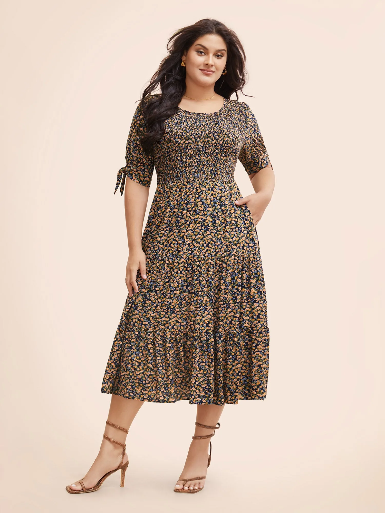 Ditsy Floral Shirred Ruffle Layered Hem Dress sold by Bloomchic product image thumbnail 2