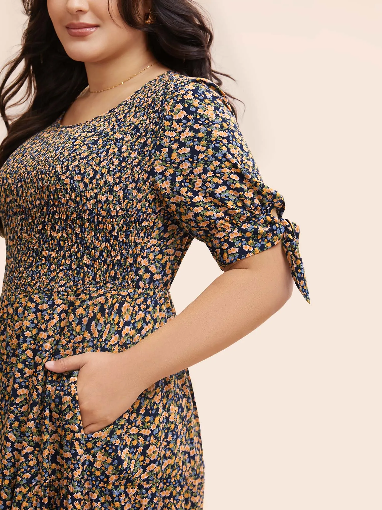 Ditsy Floral Shirred Ruffle Layered Hem Dress sold by Bloomchic product image thumbnail 4