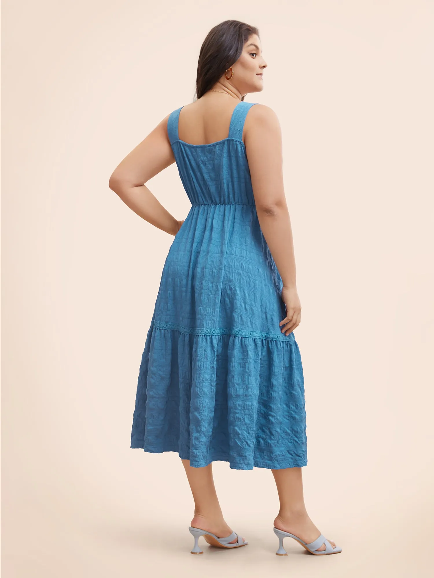 Textured Button Detail Ruffle Layered Hem Dress sold by Bloomchic product image thumbnail 5