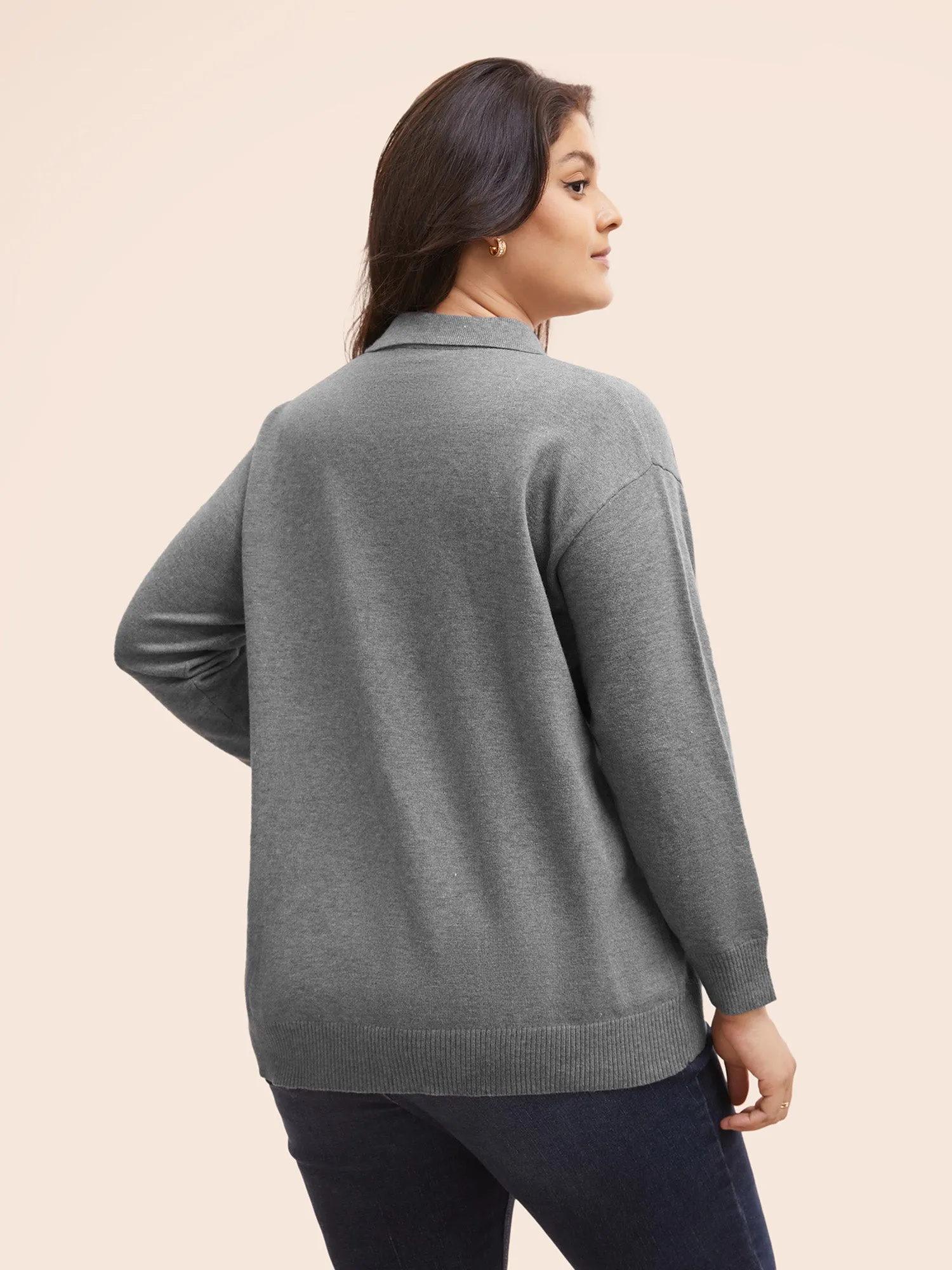 Polo Neck Drop Shoulder Sleeve Soft Pullover sold by Bloomchic product image thumbnail 2