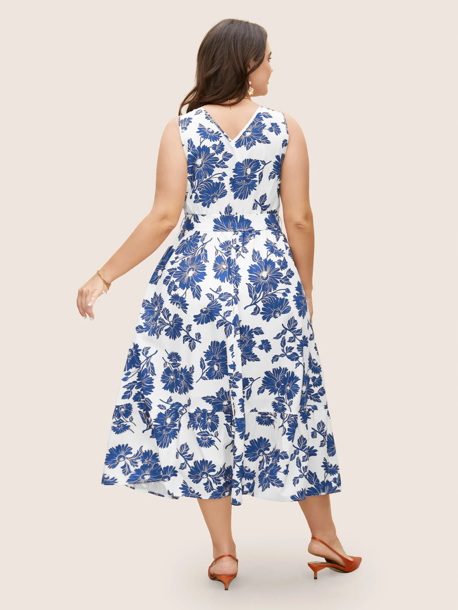 Overlap Collar Floral Sleeveless Belted Dress sold by Bloomchic product image thumbnail 4