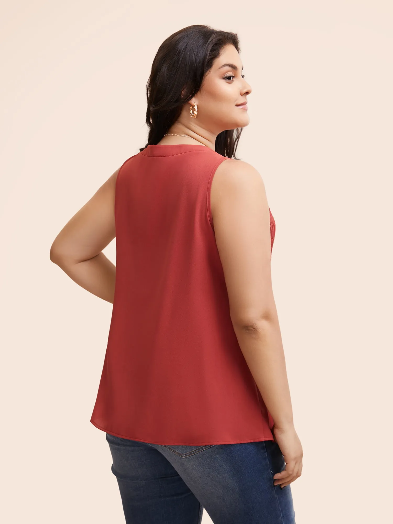 Plain Notched Neck Shirred Tank Top sold by Bloomchic product image thumbnail 4