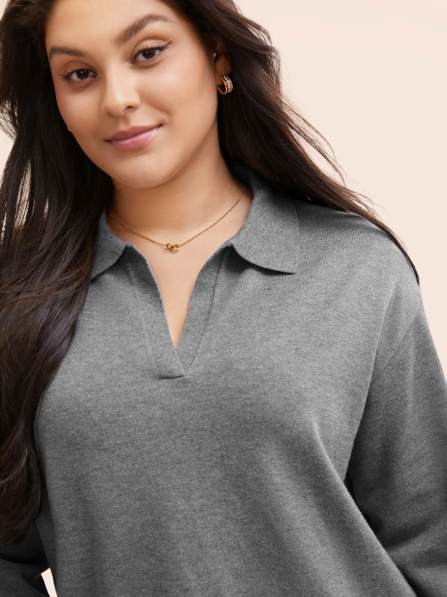 Polo Neck Drop Shoulder Sleeve Soft Pullover sold by Bloomchic product image thumbnail 5