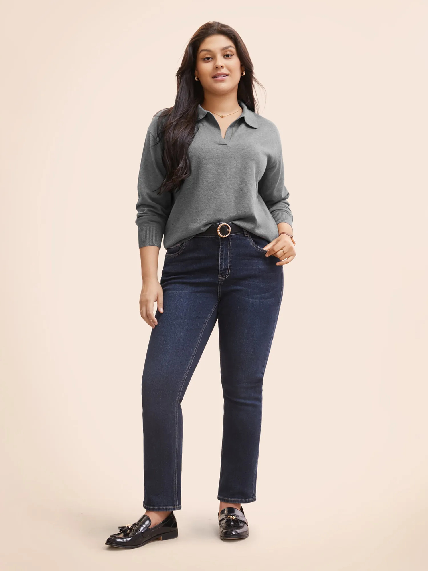 Polo Neck Drop Shoulder Sleeve Soft Pullover sold by Bloomchic product image thumbnail 3