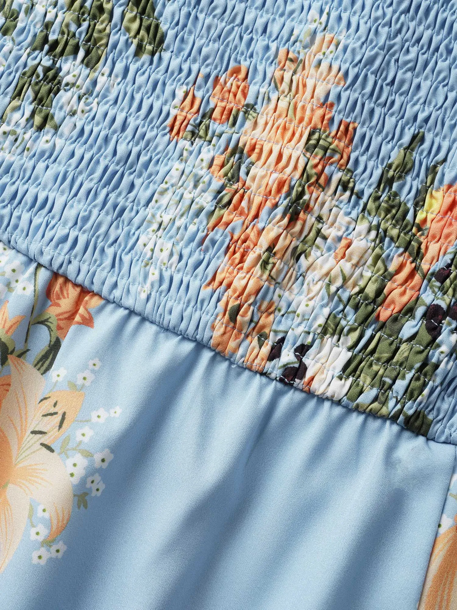 Citrus Oranges Print Shirred Ruffle Trim Split Hem Dress sold by Bloomchic product image thumbnail 5