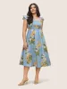 Citrus Oranges Print Shirred Ruffle Trim Split Hem Dress sold by Bloomchic