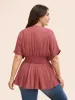 Deep V Neck Shirred Roll Sleeve Blouse sold by Bloomchic