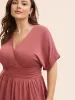 Deep V Neck Shirred Roll Sleeve Blouse sold by Bloomchic