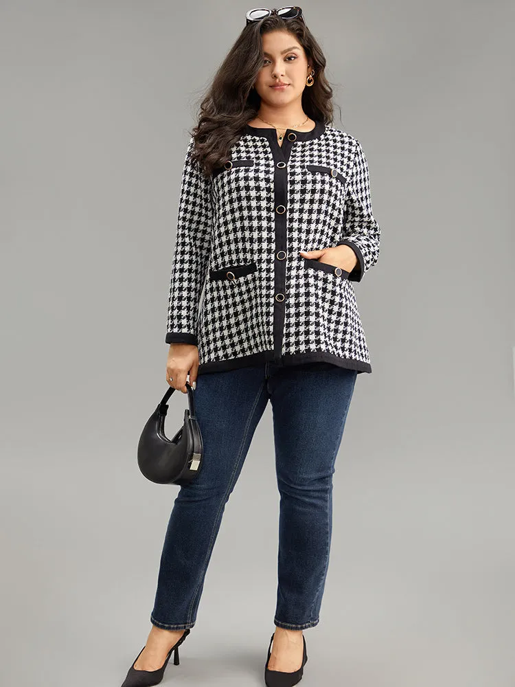 Twill Houndstooth Button Detail Pocket Coat sold by Bloomchic product image thumbnail 4