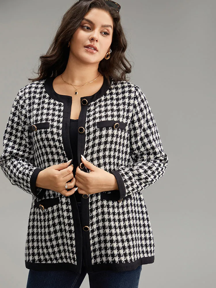 Twill Houndstooth Button Detail Pocket Coat sold by Bloomchic