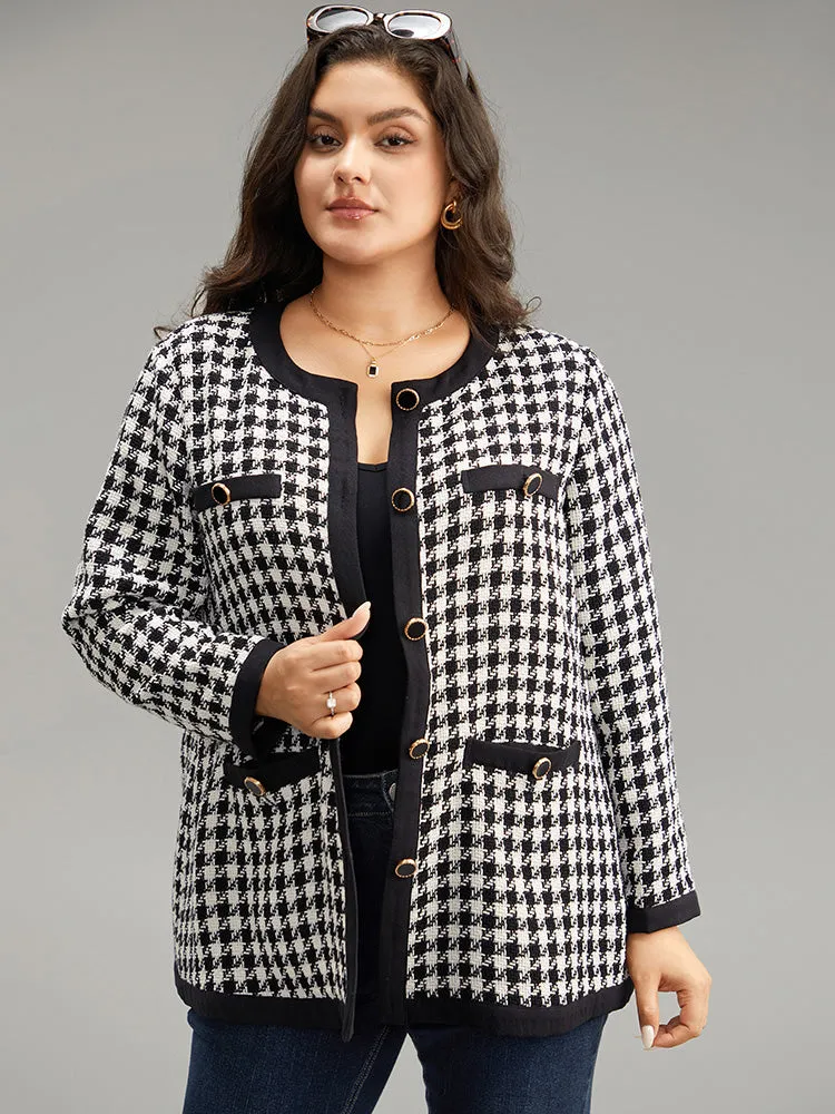 Twill Houndstooth Button Detail Pocket Coat sold by Bloomchic product image thumbnail 5