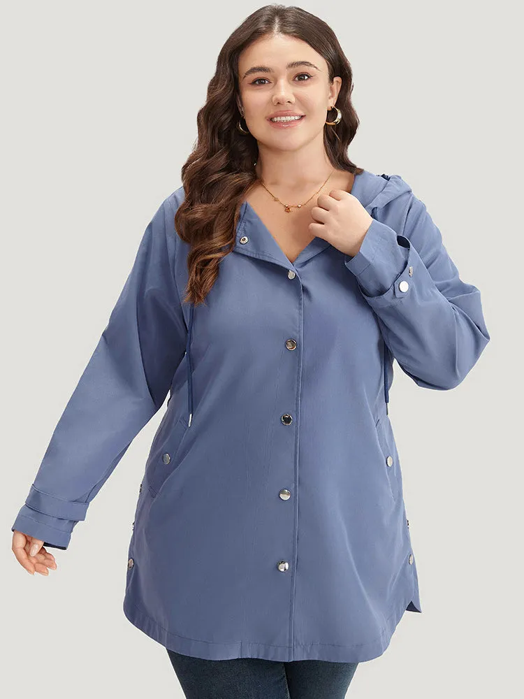 Plain Button Detail Hooded Drawstring Coat sold by Bloomchic