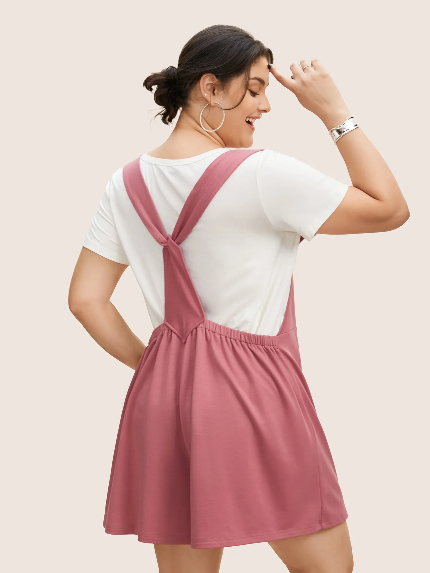 Solid Tie Knot Patched Pocket Romper sold by Bloomchic product image thumbnail 4