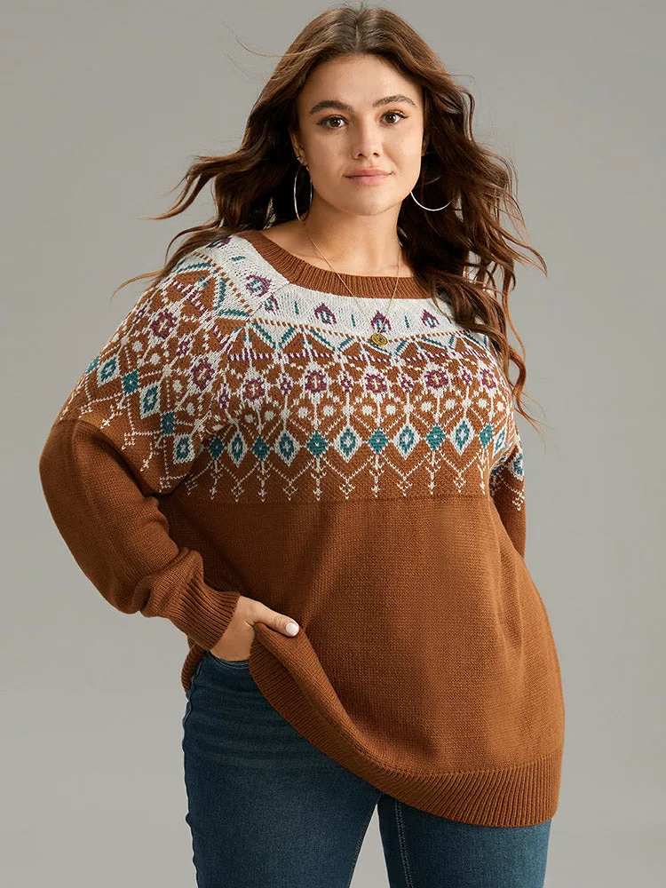 Moroccan Print Raglan Sleeve Elastic Cuffs Pullover sold by Bloomchic