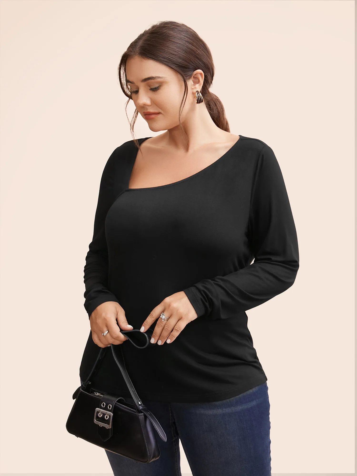 Supersoft Essentials Asymmetrical Neckline T-shirt sold by Bloomchic product image thumbnail 4