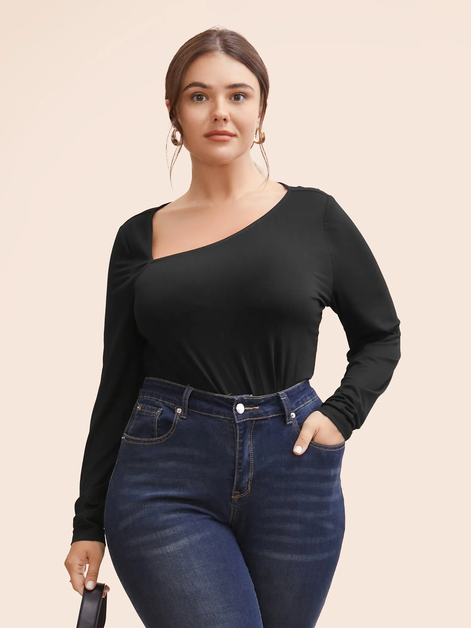 Supersoft Essentials Asymmetrical Neckline T-shirt sold by Bloomchic