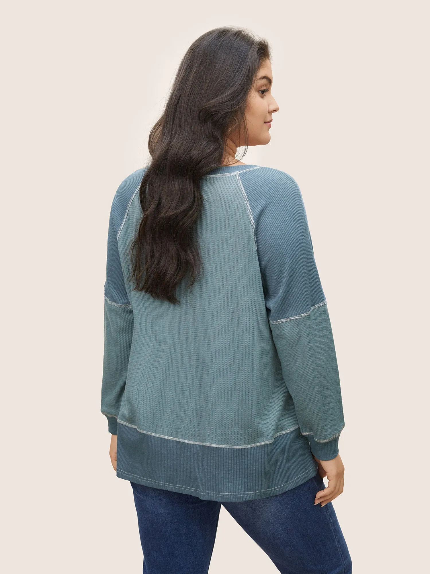 Patchwork Texture Waffle Knit Sweatshirt sold by Bloomchic product image thumbnail 2