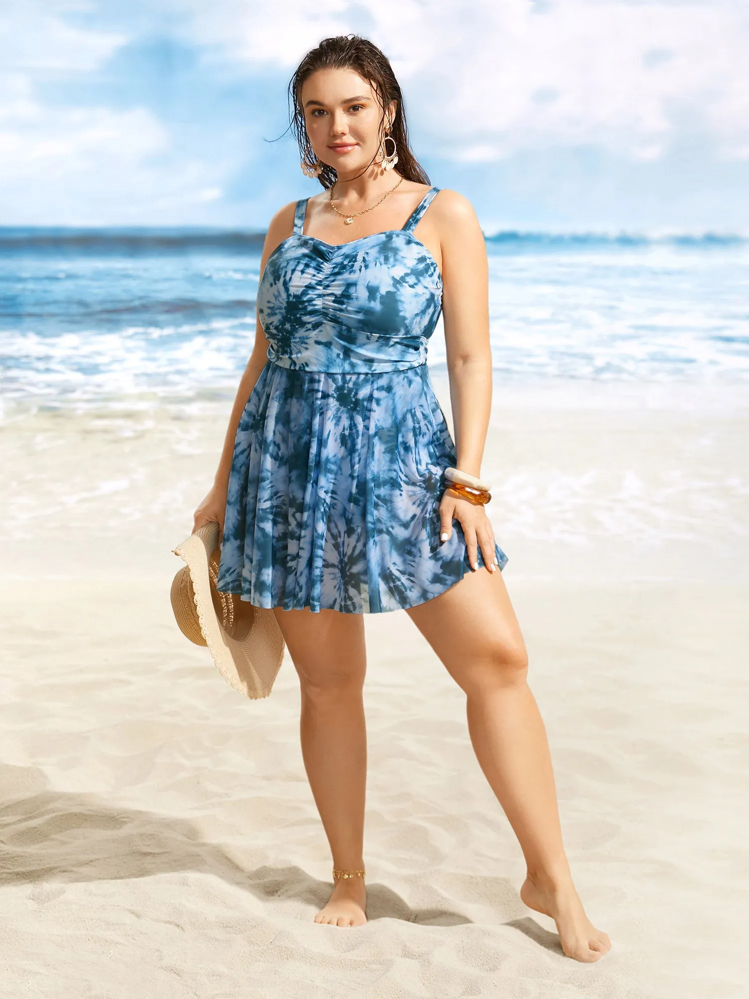 Heart Neckline Tie Dye Ruched Swim Dress sold by Bloomchic product image thumbnail 3