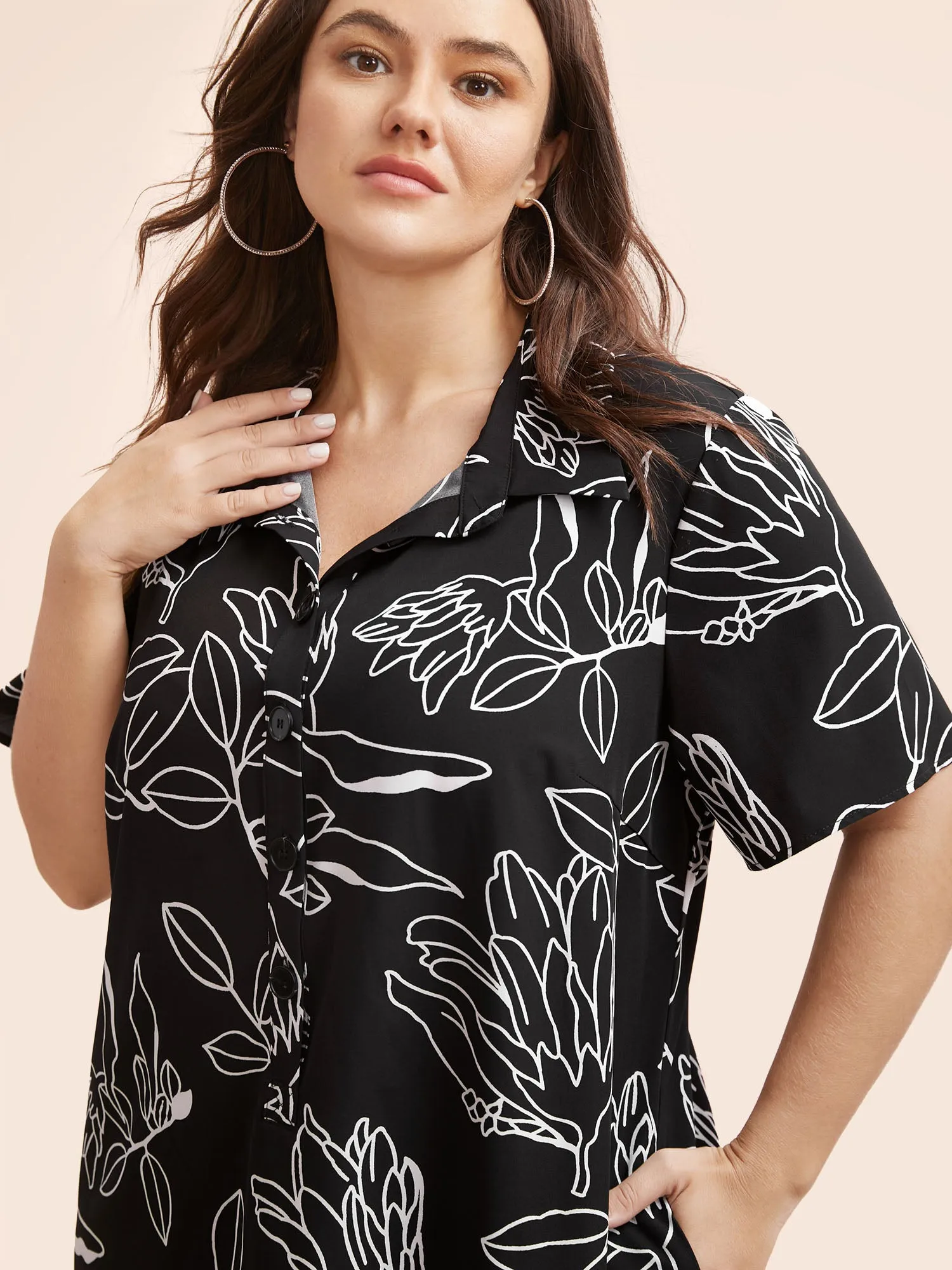 Floral Shirt Collar Button Up Dress sold by Bloomchic product image thumbnail 4