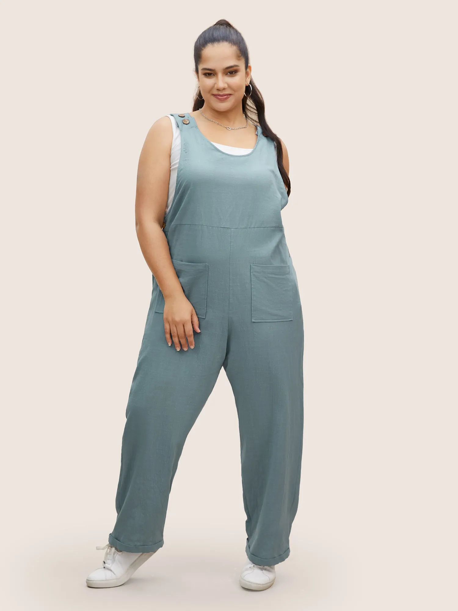 Cotton Solid Patch Pocket Button Detail Jumpsuit sold by Bloomchic product image thumbnail 2
