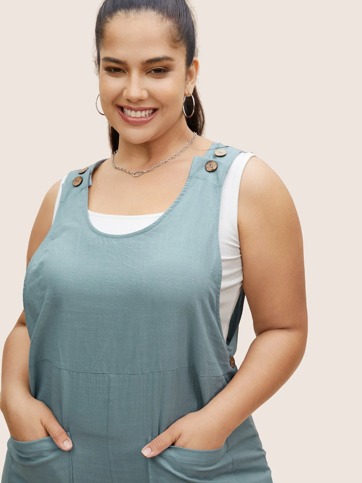 Cotton Solid Patch Pocket Button Detail Jumpsuit sold by Bloomchic product image thumbnail 3