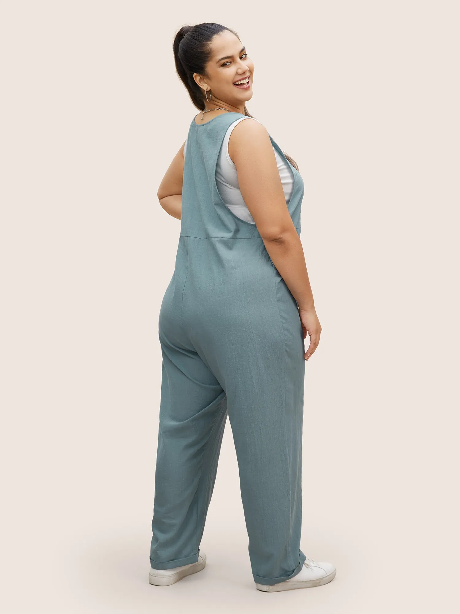 Cotton Solid Patch Pocket Button Detail Jumpsuit sold by Bloomchic product image thumbnail 4