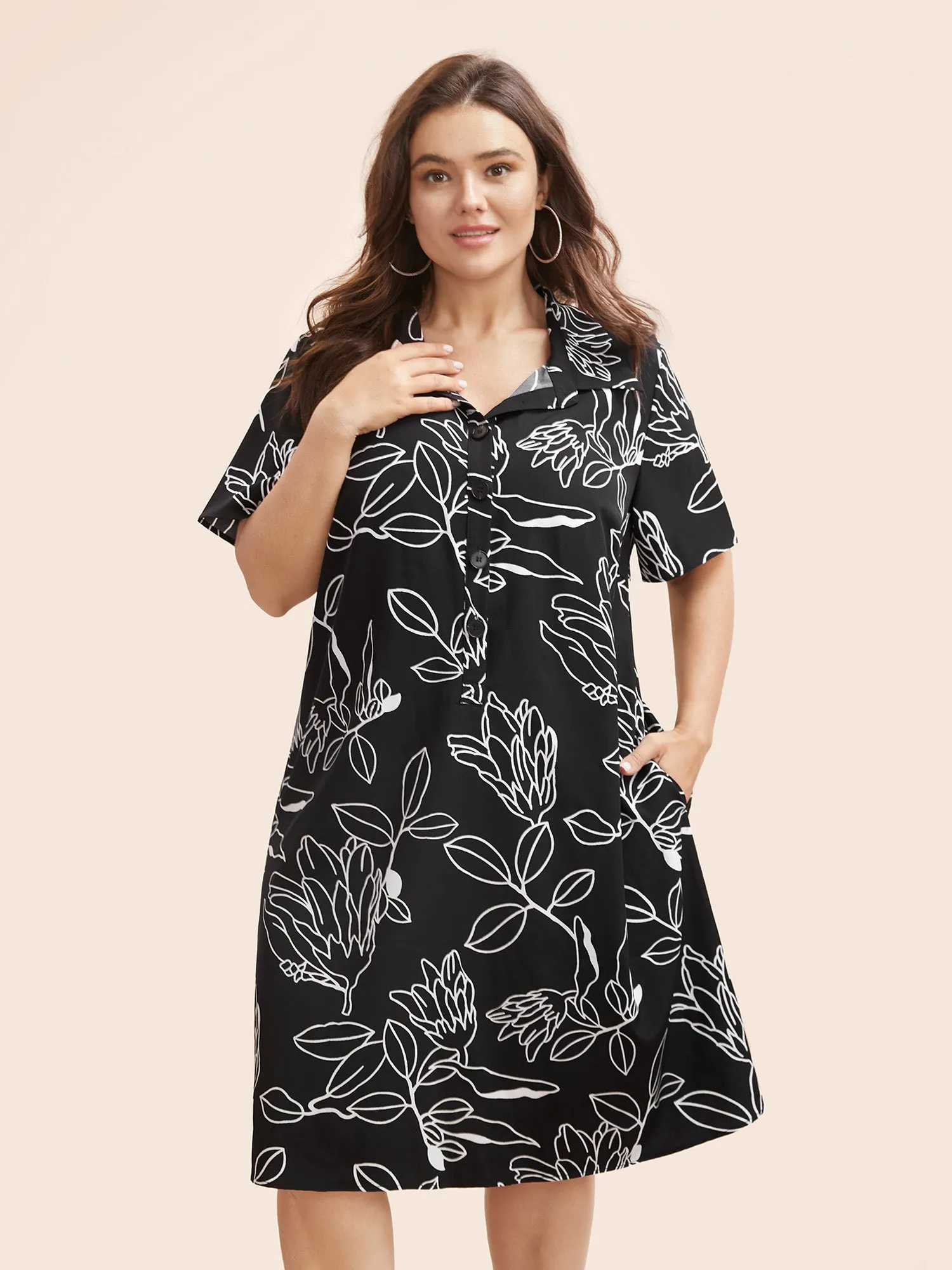 Floral Shirt Collar Button Up Dress sold by Bloomchic