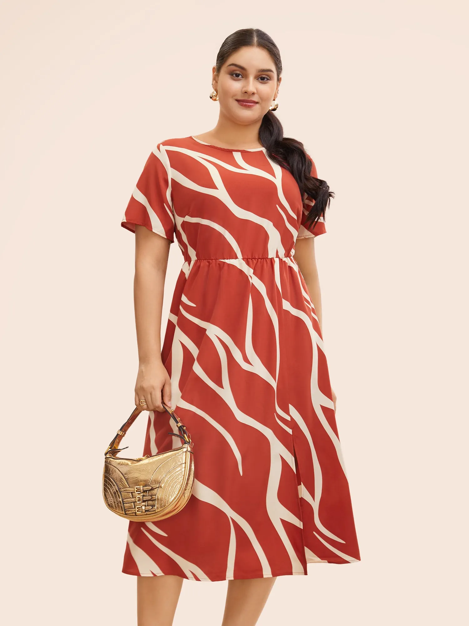 Geometric Split Hem Midi Dress sold by Bloomchic