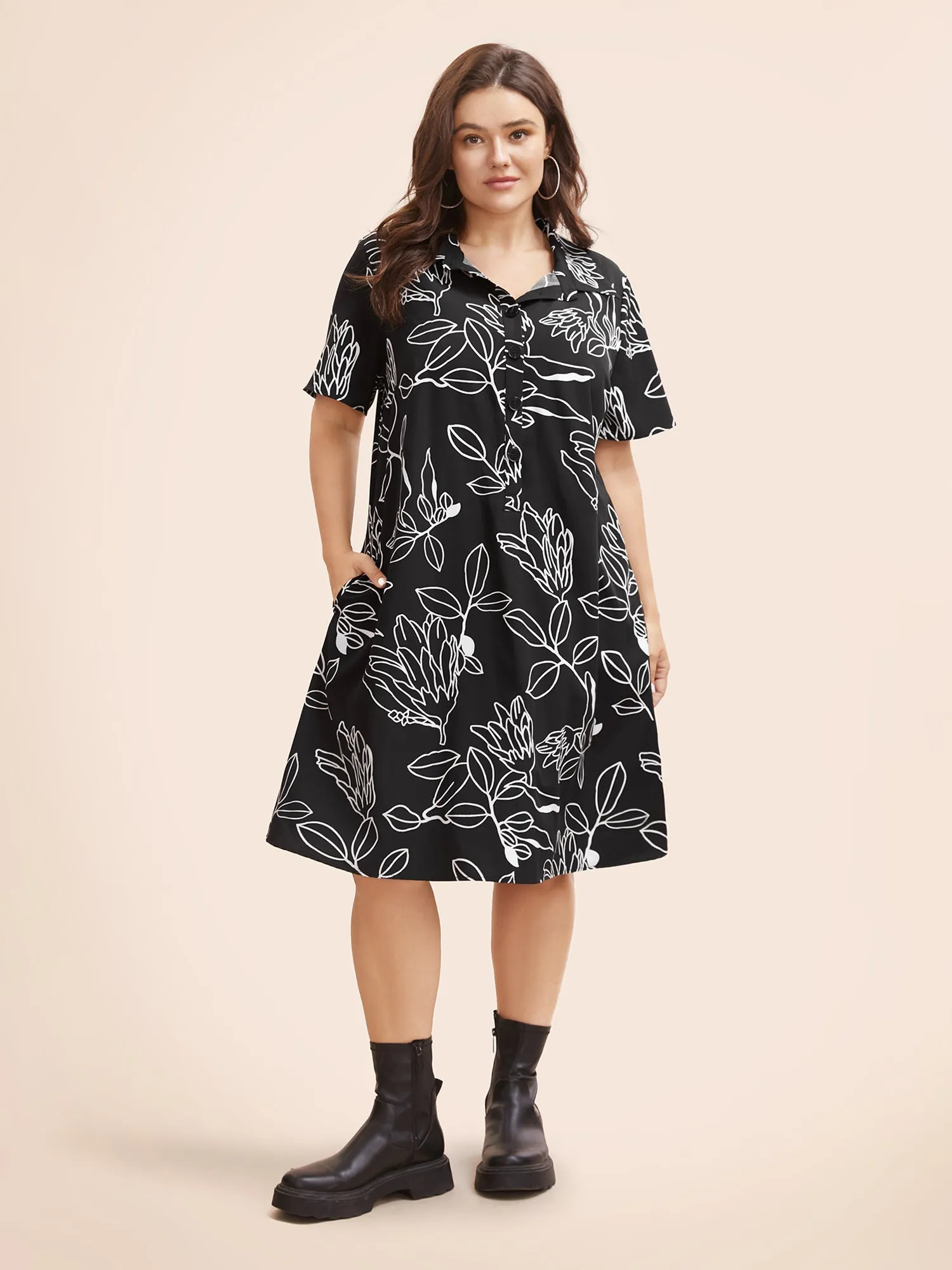 Floral Shirt Collar Button Up Dress sold by Bloomchic product image thumbnail 2
