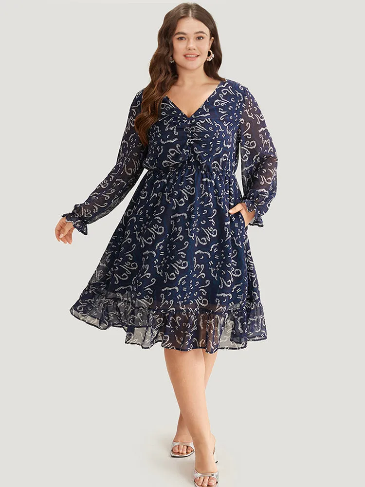 Geometric Pocket Ruched Mesh Dress sold by Bloomchic