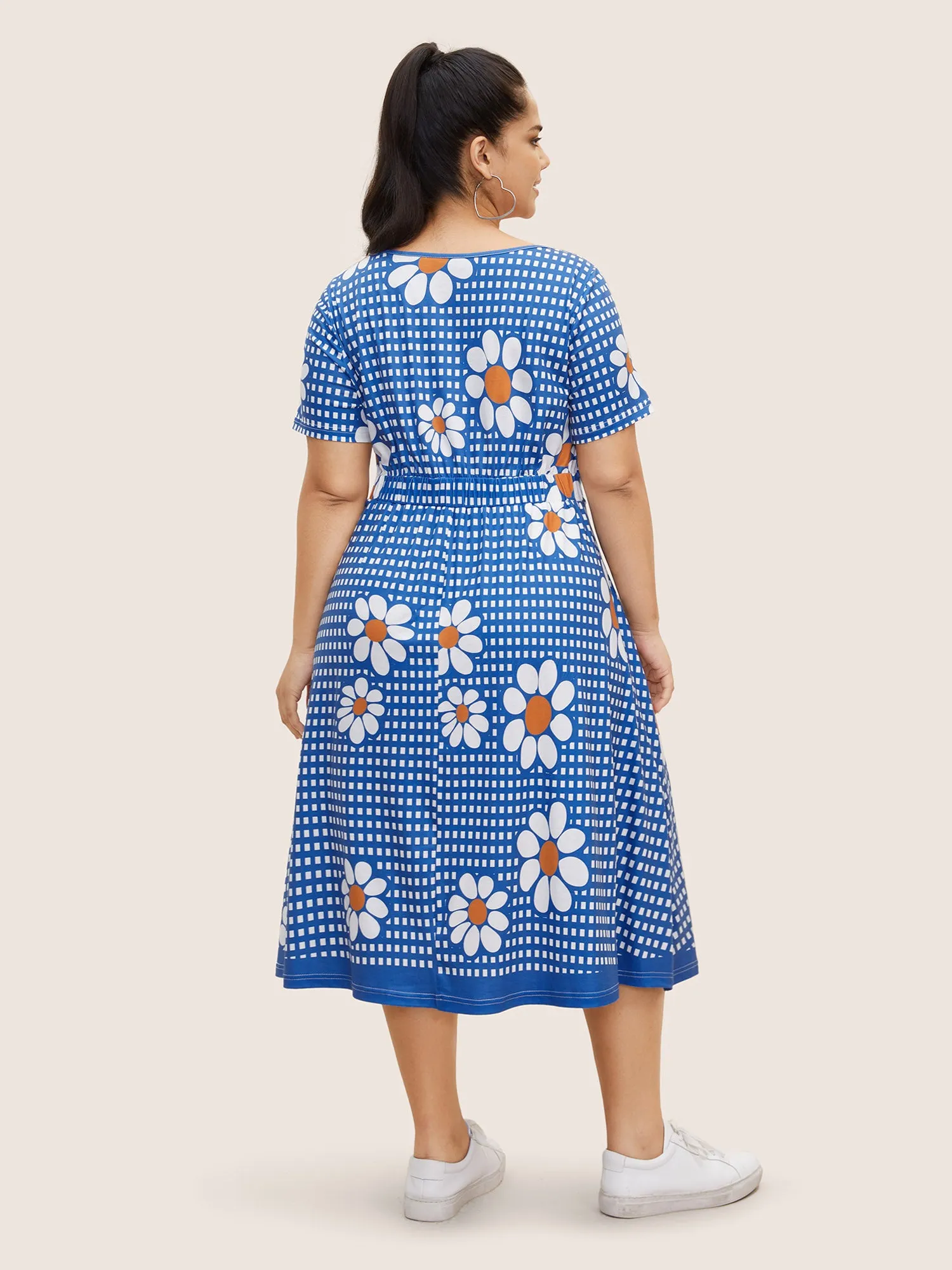 Gingham Floral Elastic Waist Midi Dress sold by Bloomchic product image thumbnail 4