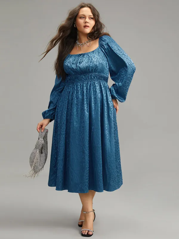 Leopard Print Square Neck Shirred Gathered Dress sold by Bloomchic